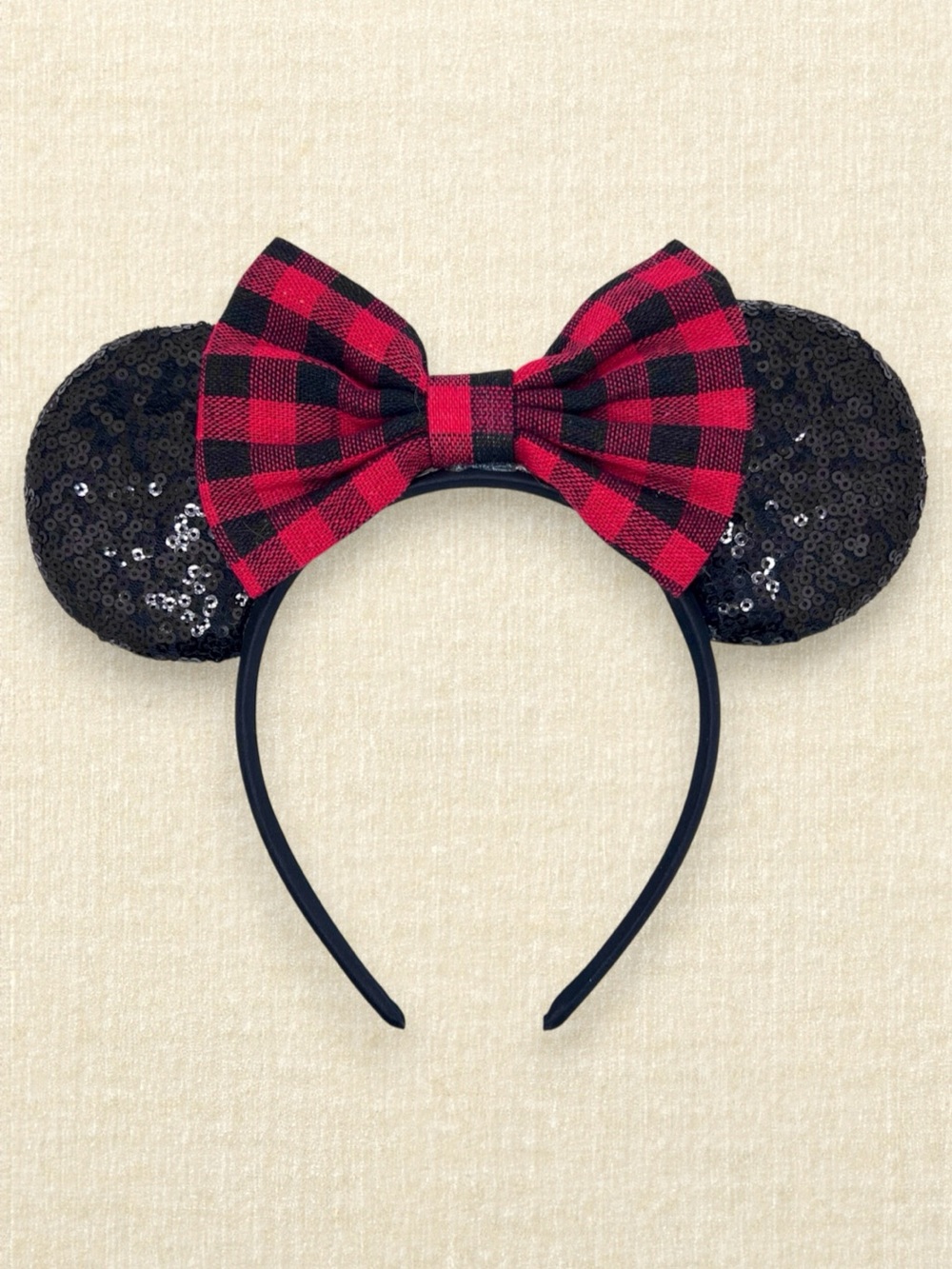 Red & Black Buffalo Plaid Minnie Ears | Disney-Inspired Christmas Mouse Ears